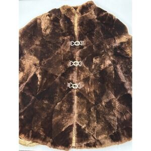 Luxury Brown Faux Fur Cape Shawl Collar Toggle Closure Elegant Evening Wear